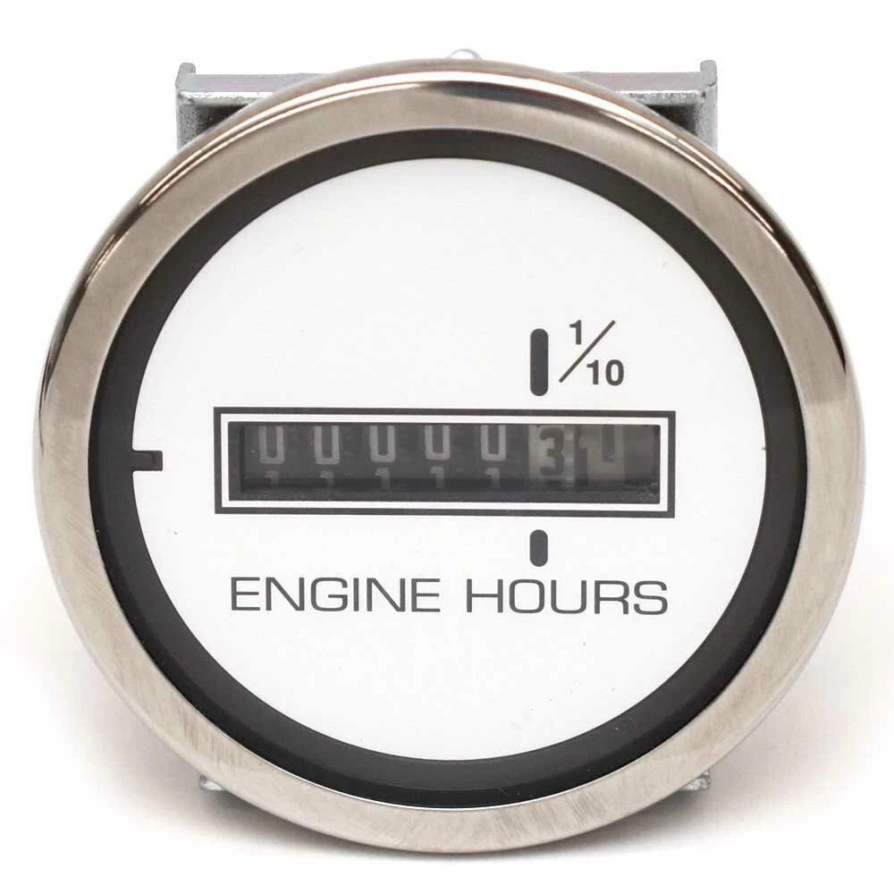 Veethree Boat Hour Meter Gauge 59416 - 1 1/2 X 1 Inch Silver White