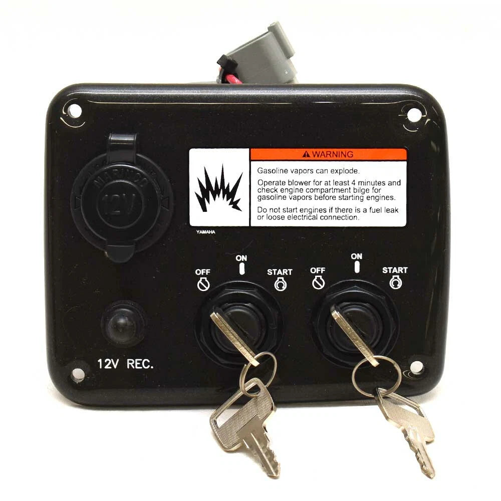 Boat Dual Ignition Switch Panel - with 12V Receptacle Black