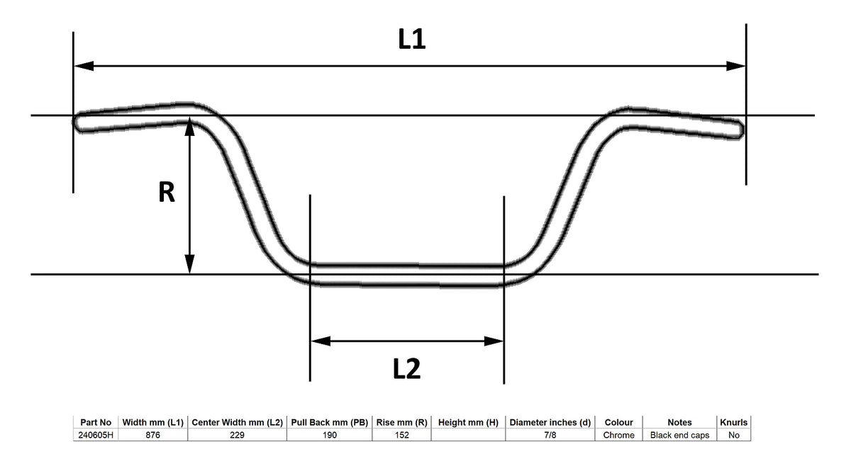 Handlebar 7/8" Chrome Western 6" Rise Chrome Motorcycle