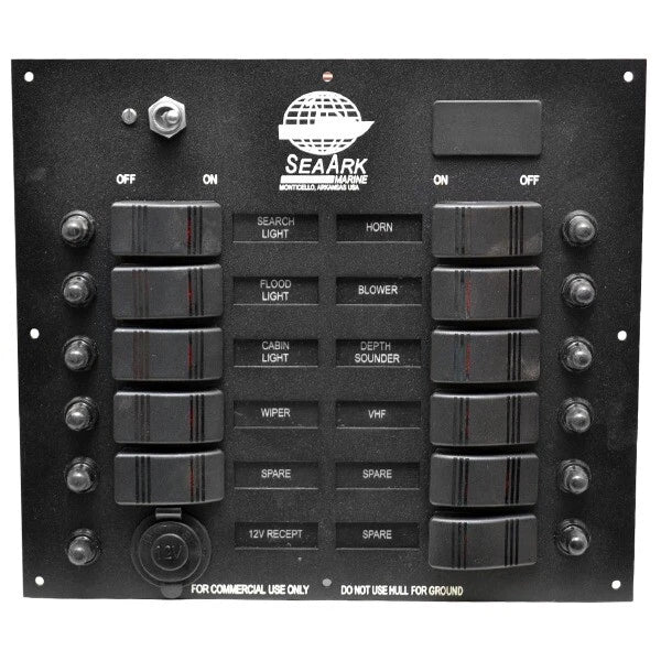 Seaark Black 11 X 9 5/8 Inch Aluminum Illuminated Boat Switch Breaker Panel