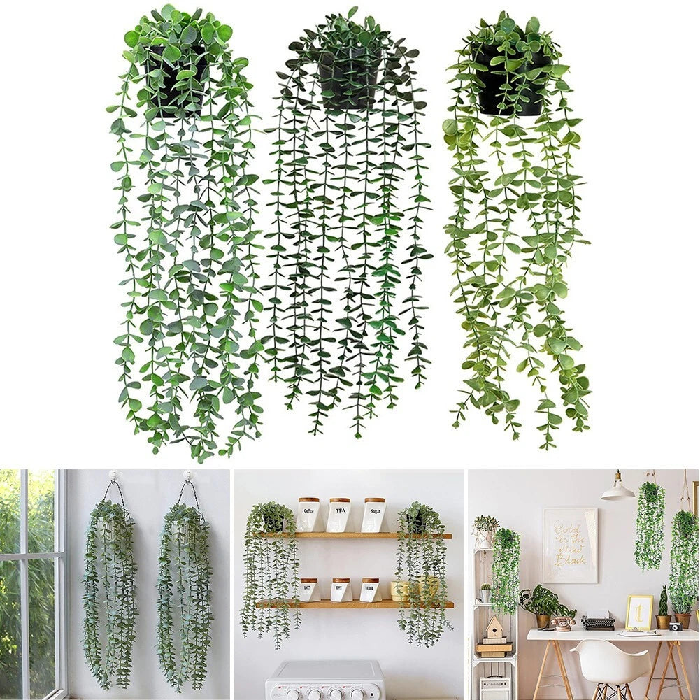 Artificial-Gre En Hanging Vine Potted Plant In/Outdoor,She Lf Decor with Pot