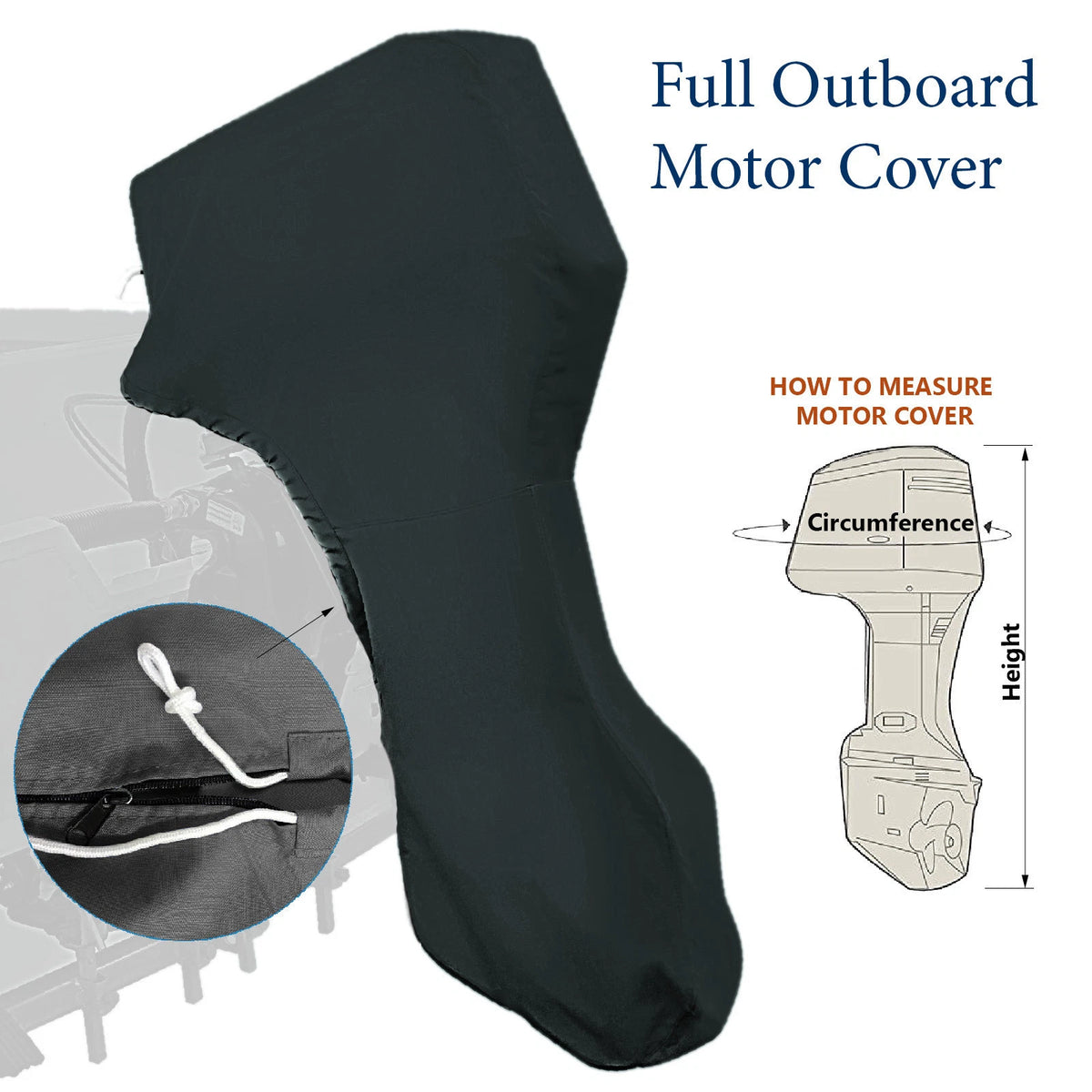 Boat Full Outboard Motor Engine Cover Fits Up to 15-20HP Black Breathable Shield