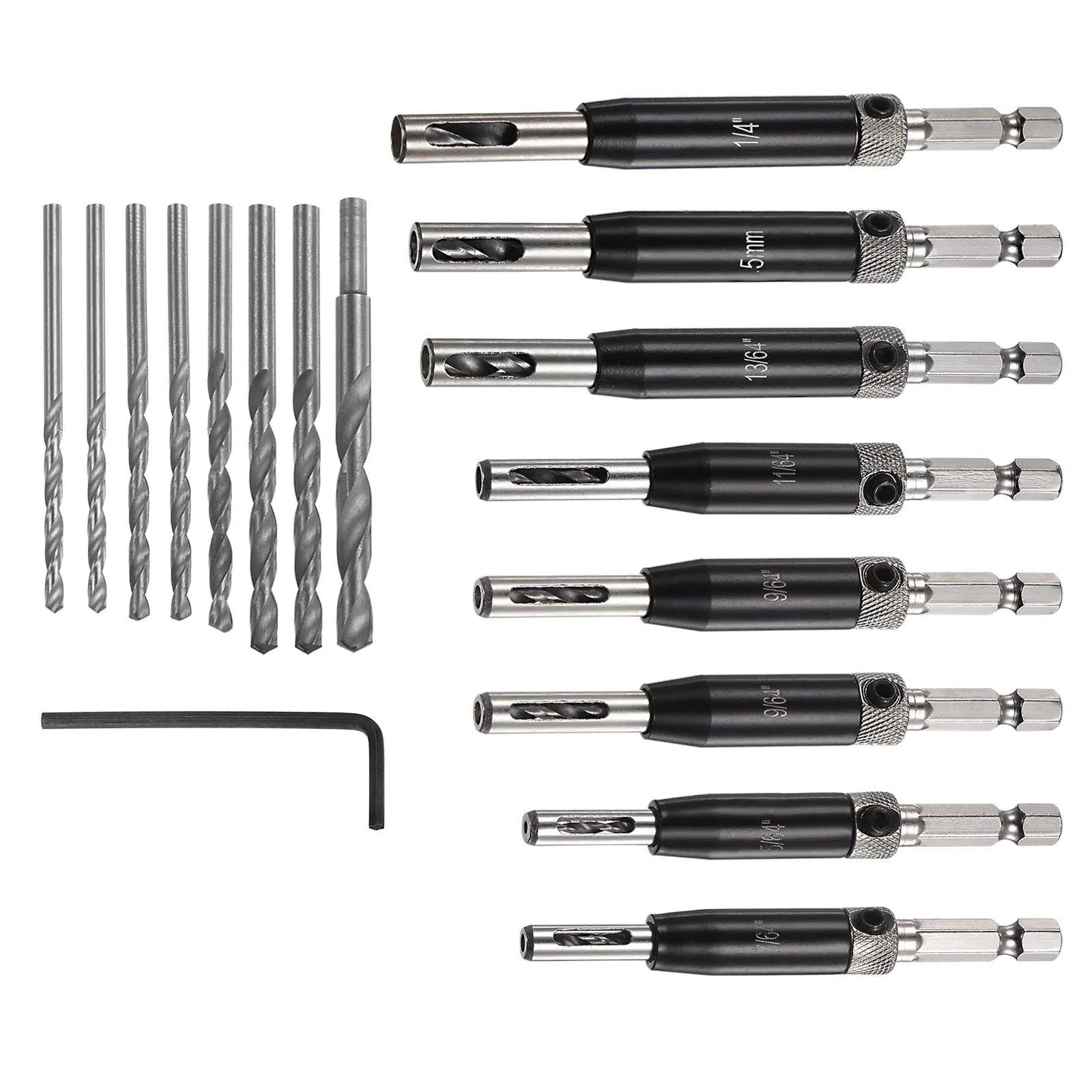 16Pcs Self Centering Drill Bit Set 5/64" - 1/4" Door Hinge Drill Bit Accessories