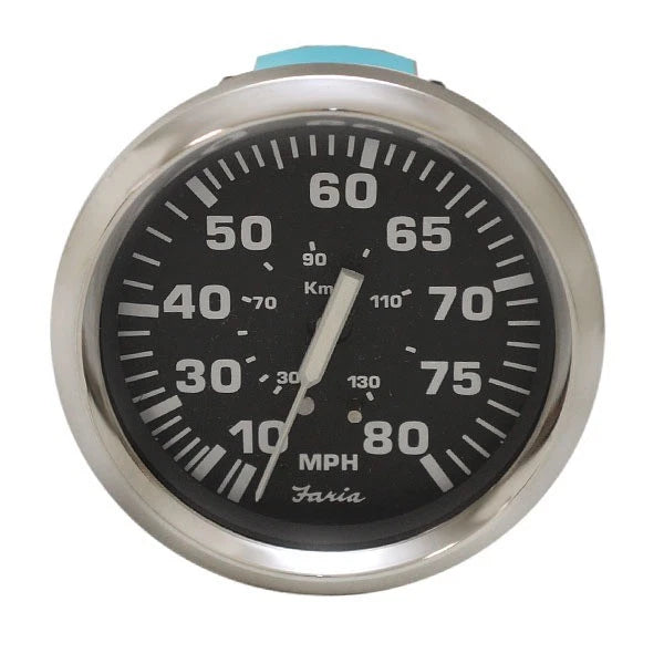 Faria Boat Speedometer SE9615 - Euro 80 MPH 3 1/4 Inch Silver Black
