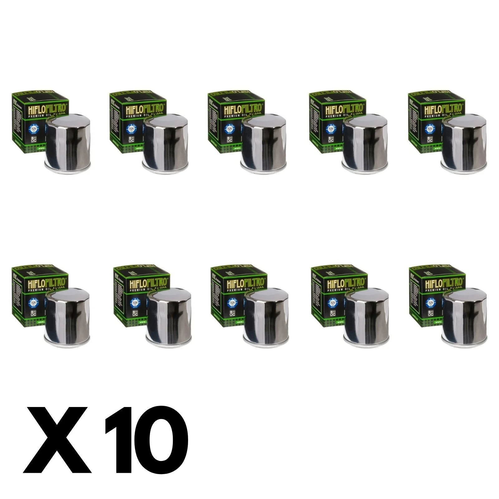 10 Pack Hiflo Chrome Oil Filter for Kawasaki Ninja 650/EX650 2017-2020