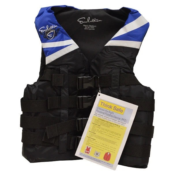 Evolution Boat Life Jacket 112432-500-030 -12 - Mens Medium Black Blue