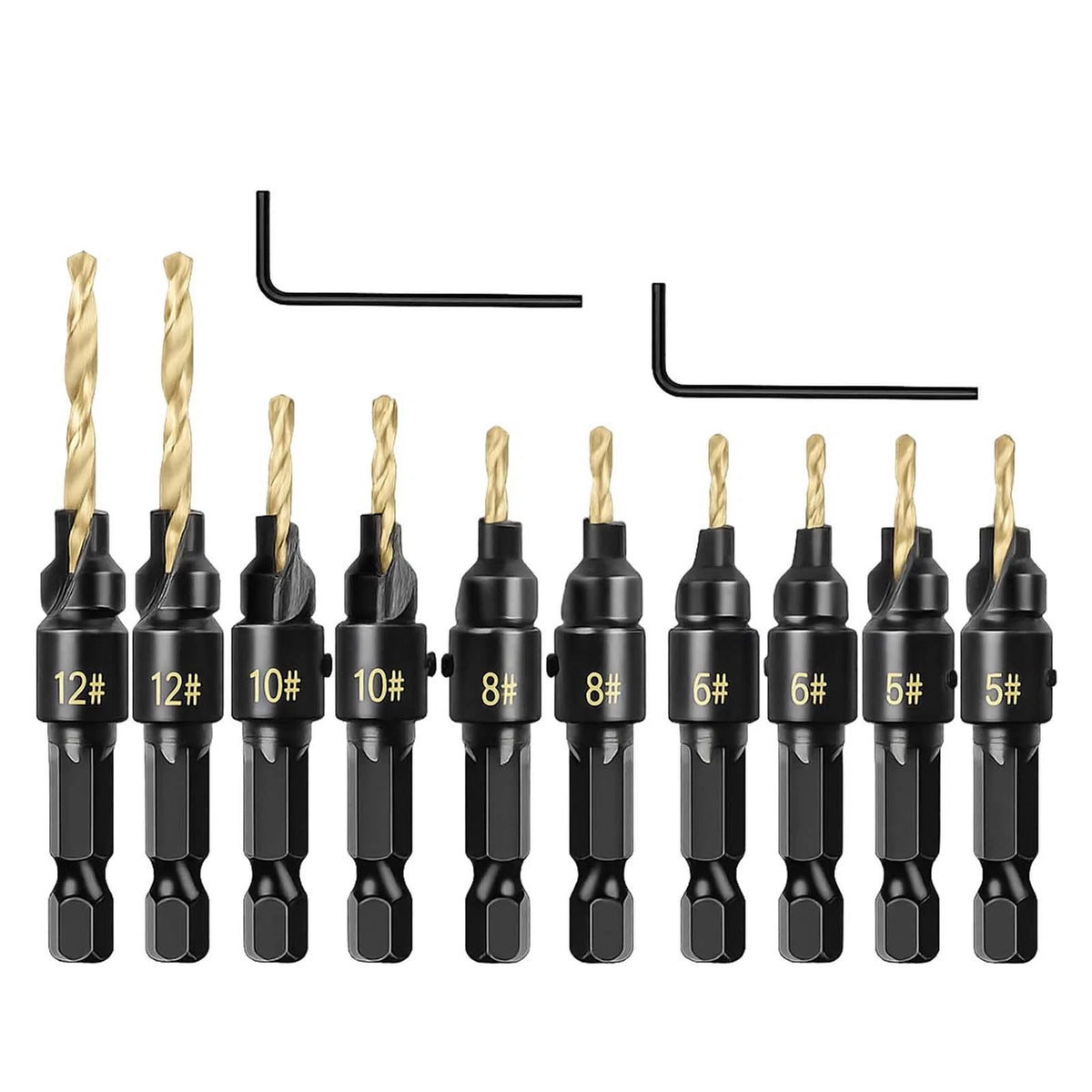 12-Piece Countersink Drill Bit Set Smooth Chamfer Bits for Soft Metals 1/4" Hex