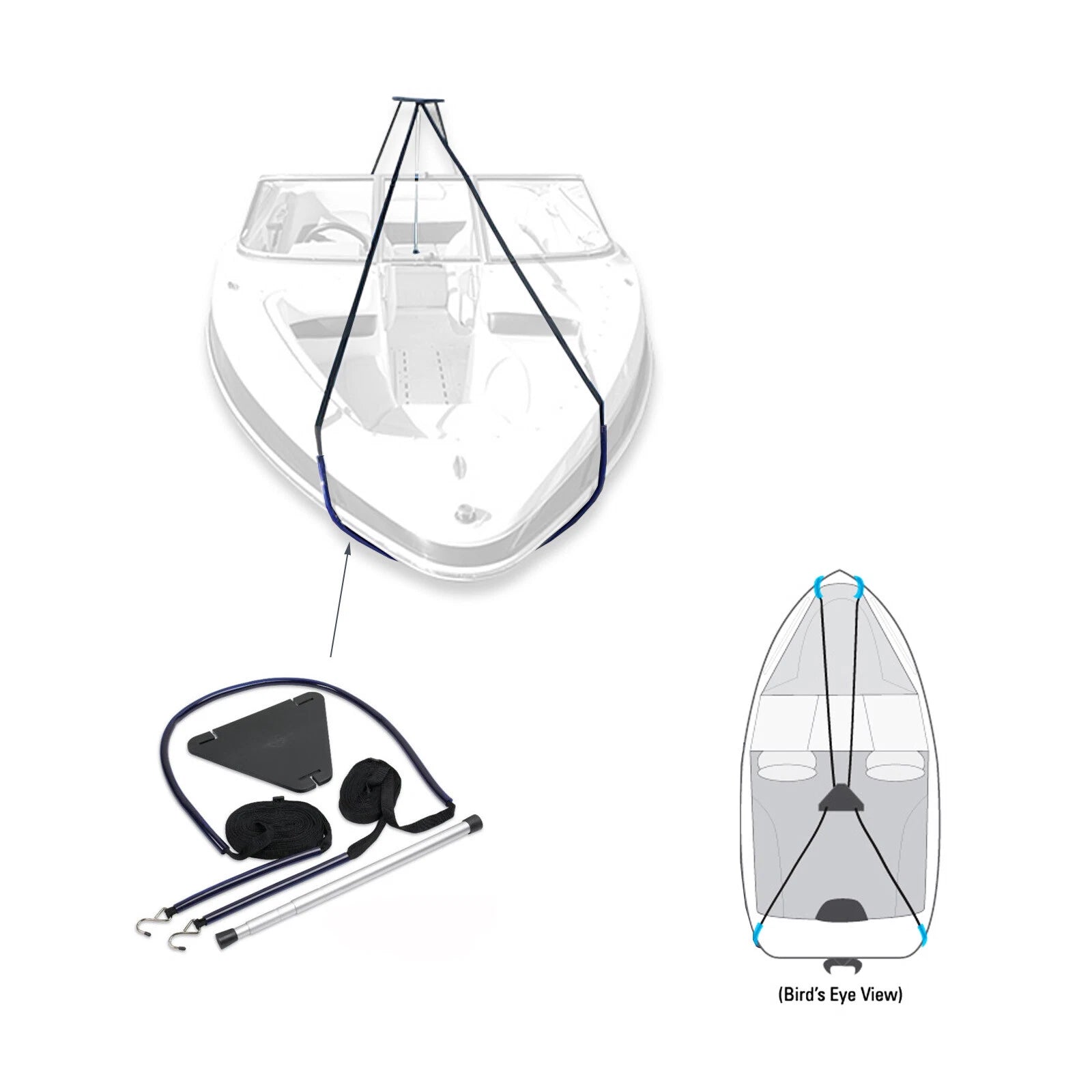 Boat Cover Support Pole and Straps Stand Kit System Height Adjustable Waterproof