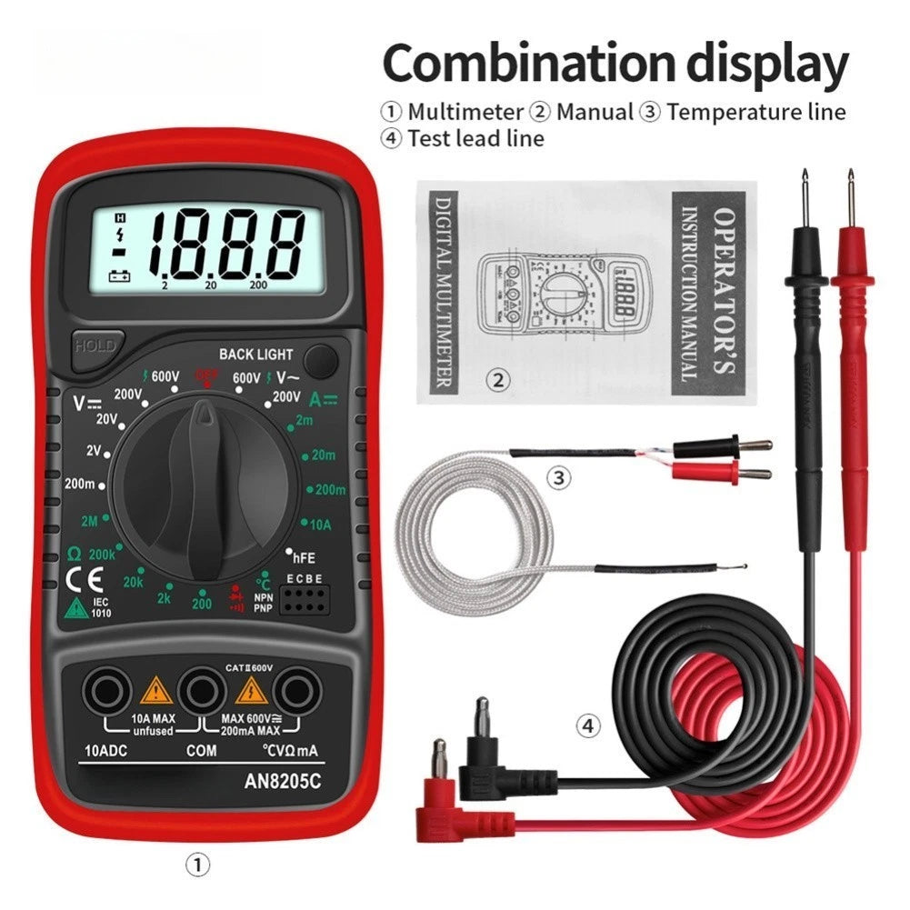 AN8205C Multimeter with Backlight for Measuring Voltage Current Temperature