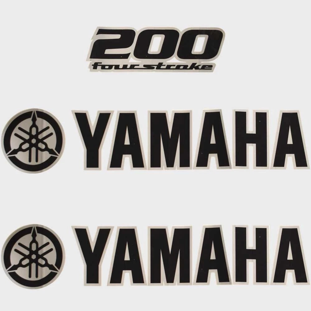 Yamaha Boat Cowling Decals - 200 Four Stroke Black - Silver Stickers (kit)