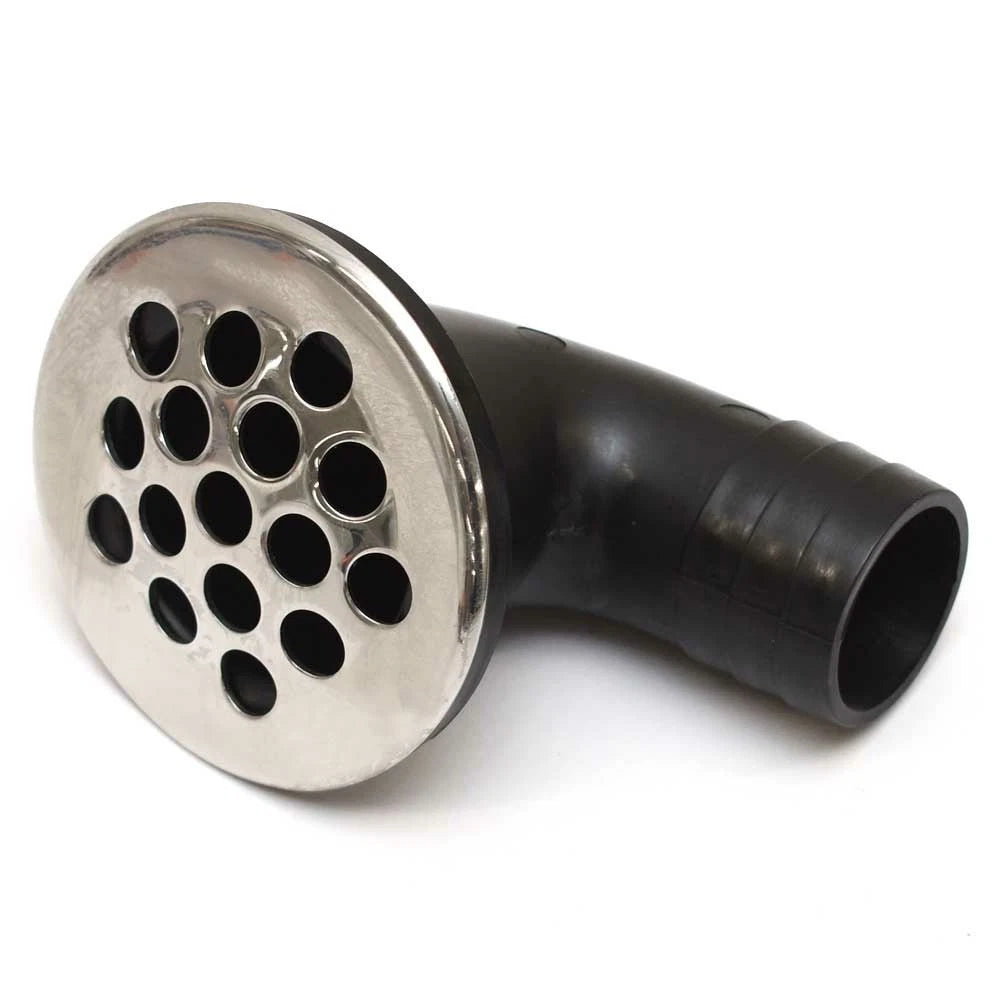 Gemlux Boat Low Profile Drain 89509 - 90 Degree 1 1/2 Inch SS Cap