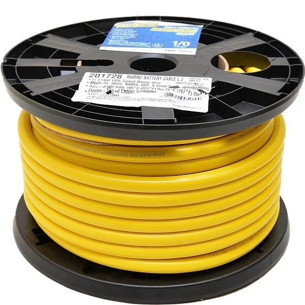 Smart Boat Marine Grade Battery Cable - 1/0 AWG Yellow (100 FT) Tinned