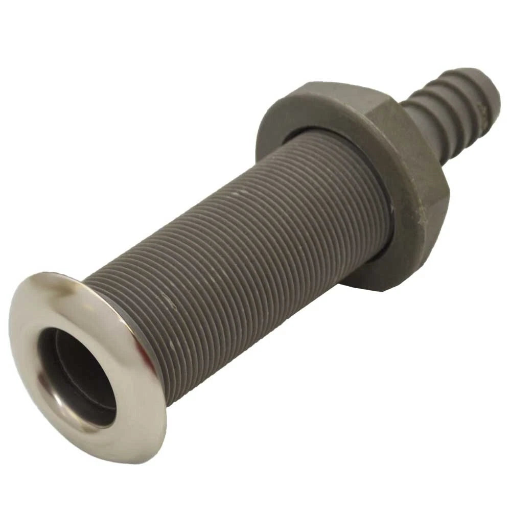 Boat Thru Hull - 3/4 Inch Barbed Plastic Gray Silver