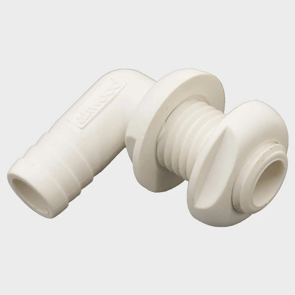 Attwood Boat Thru Hull Elbow 3877-1 - 90° 3/4 Inch White Plastic