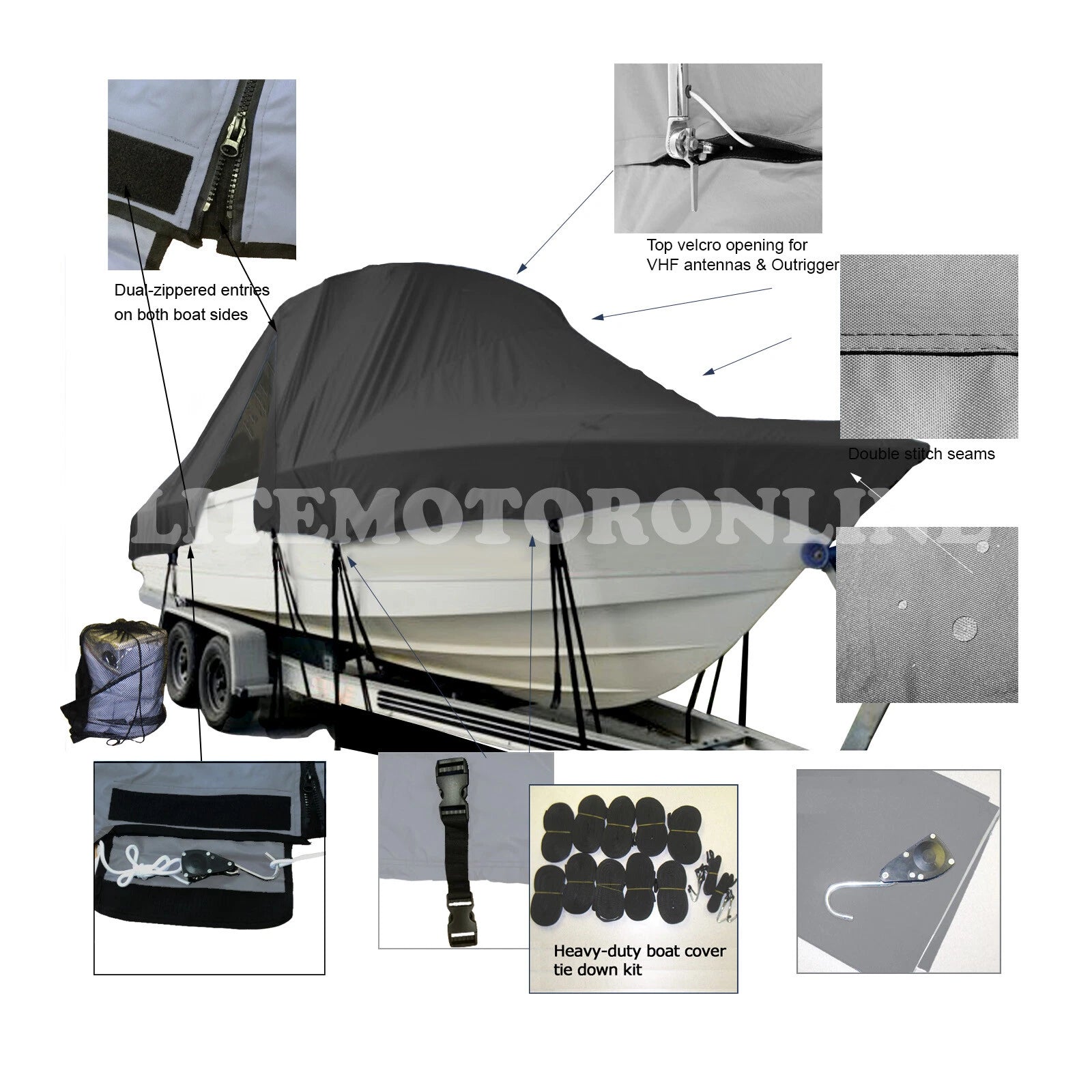 NorthCoast 27 Express Cuddy Cabin T-Top Hard-Top Boat Storage Cover Black Strong