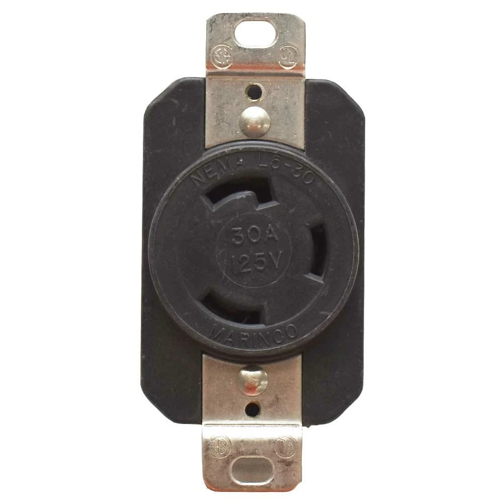 Marinco Boat Locking Power Receptacle - 30A 120V 3-Prong Black