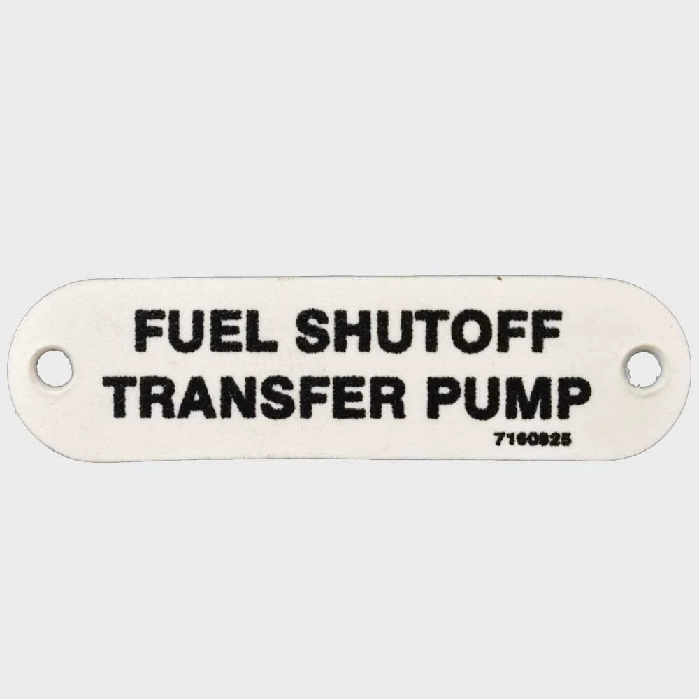 Marquis Boat Label Tag 7160925 - Fuel Shutoff Transfer Pump White Plastic