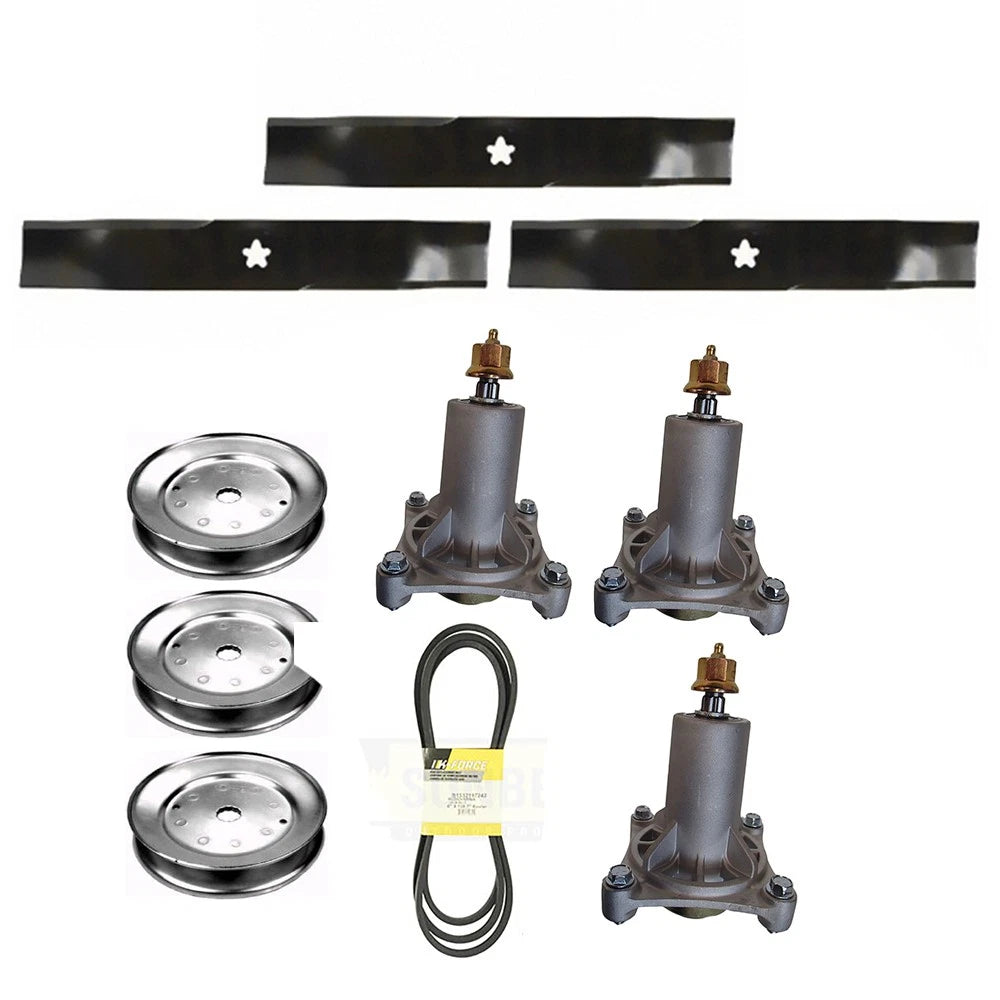 48" Lawn Mower Deck Rebuild Kit Spindles Belt Pulleys Blades: Fits Husqvarna YTH
