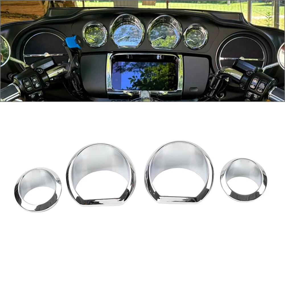Chrome Gauge Bezel Trim Ring Kit for Harley Touring Electra Street Glide 14-23