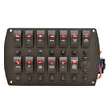 Boat Dash Switch Panel AD-352-065 - with Breakers Black Plastic
