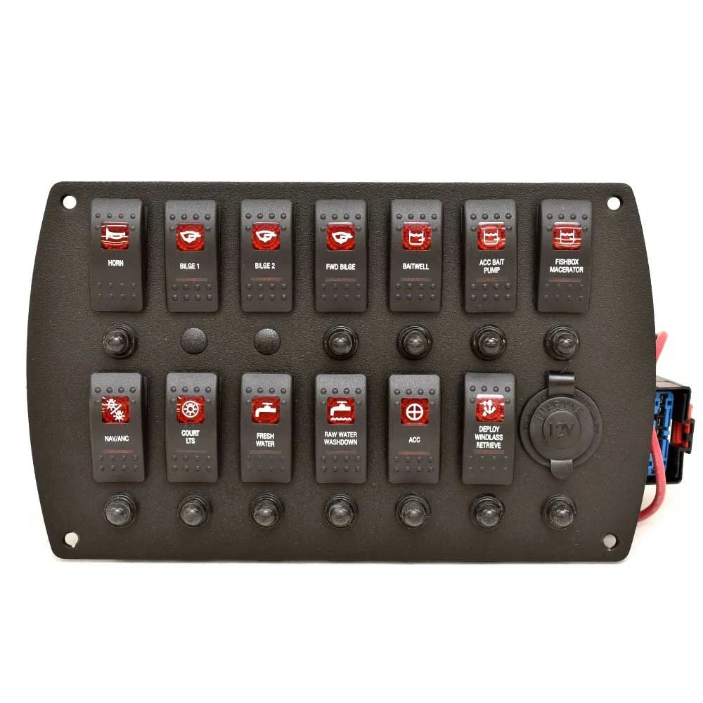Boat Dash Switch Panel AD-352-065 - with Breakers Black Plastic