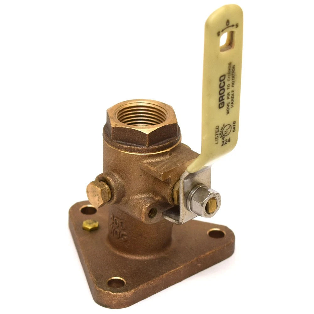 Groco Boat Flanged Seacock Valve FBV-750 - 3/4 Inch NPS Brass