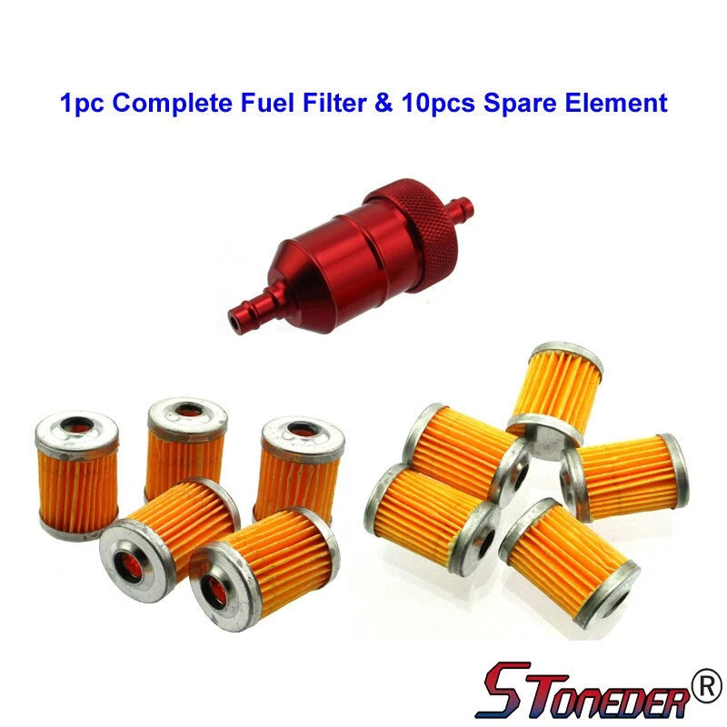 STONEDER 1/4" Fuel Filter with 10pcs Elements for Dirt Trail Bike ATV Quad Kart