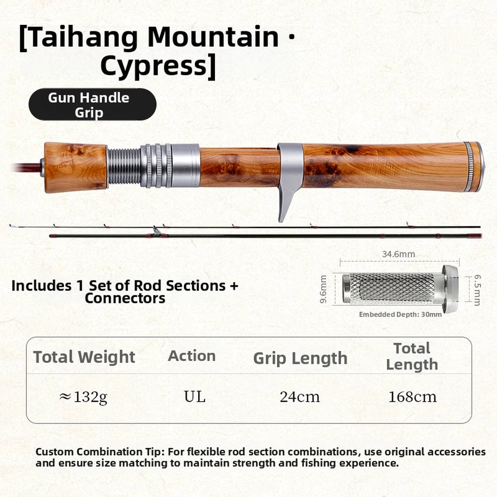 Portable Solid Wood Handle Fishing Rod 168cm UL Light Stream Rod for Bass Trout