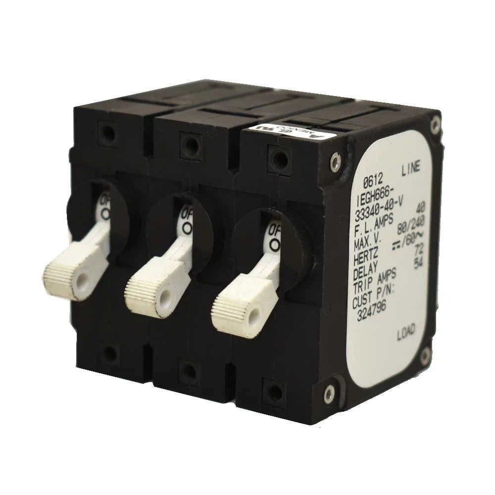Airpax Boat Circuit Breaker - Triple Toggle 40 Amp 80 Volt Black