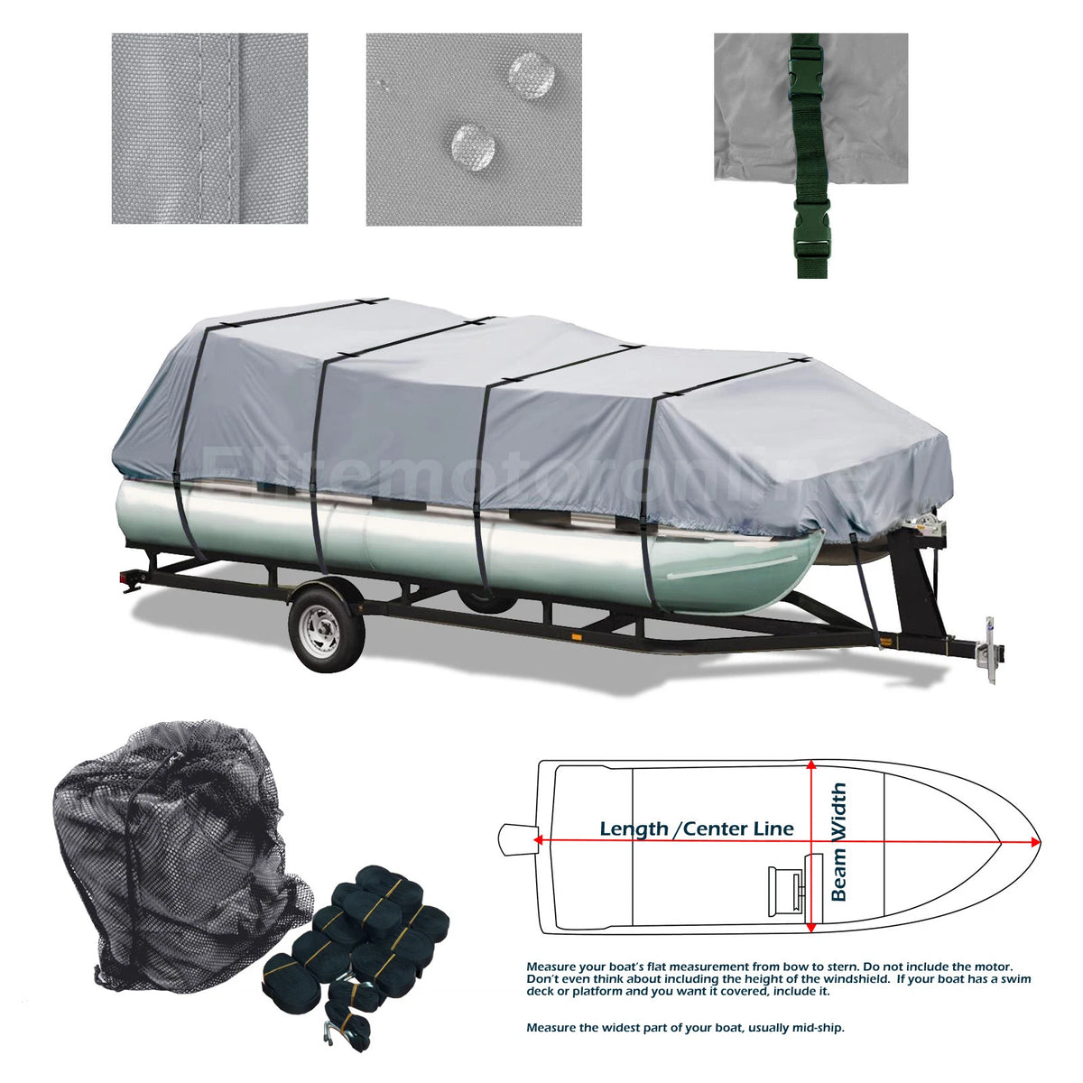 Heavy Duty Trailerable All Weather Pontoon Boat Storage Cover Fits 21' -24' L