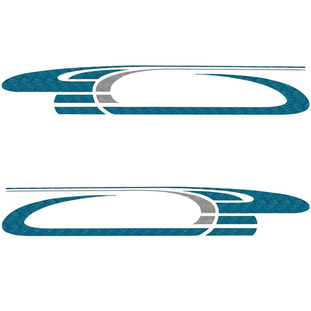 Rinker Boat Graphic Decal - Metallic Silver Teal Blue (set of 2)