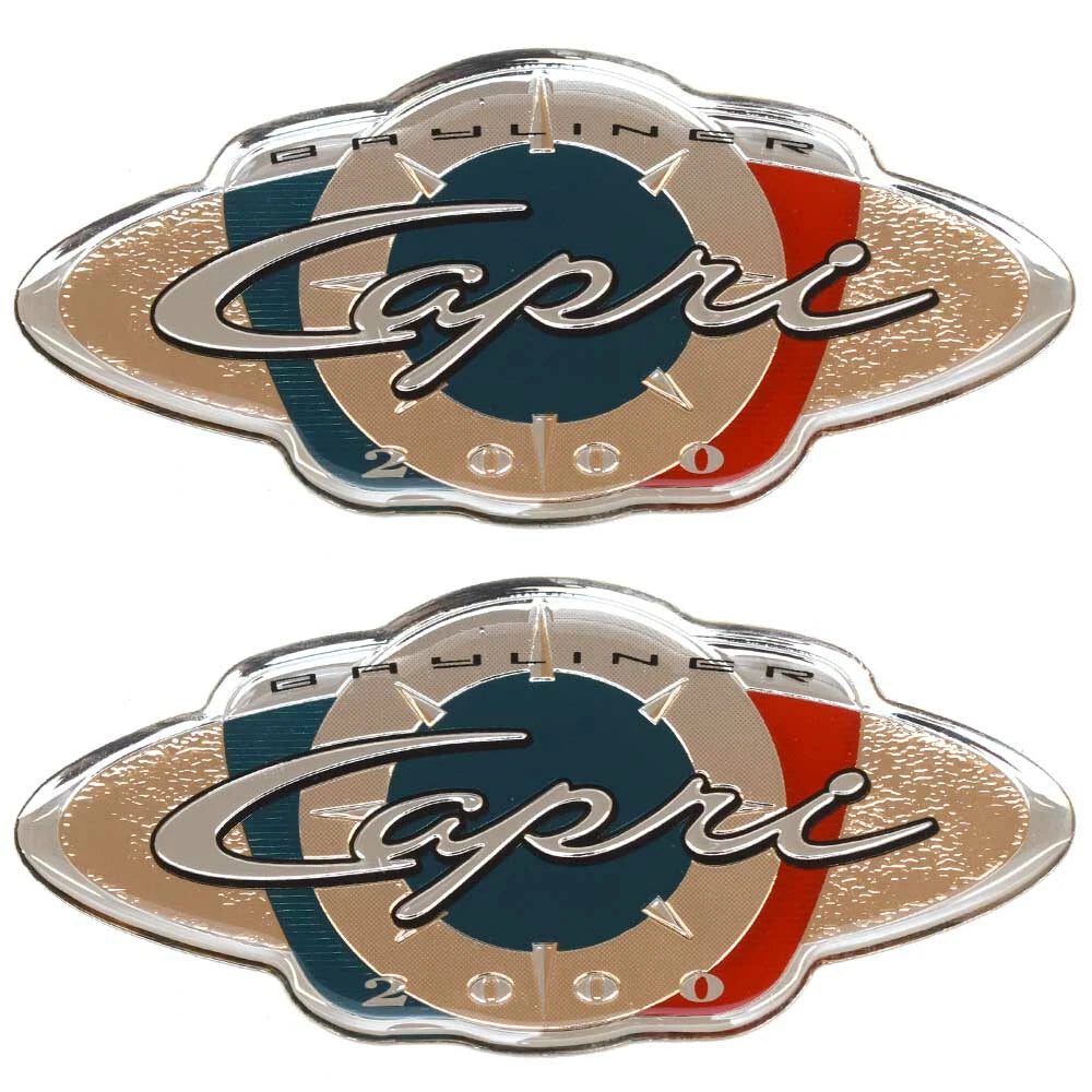 Bayliner Boat Raised Decal Emblems - Capri 2000 Silver Red Blue (pair)