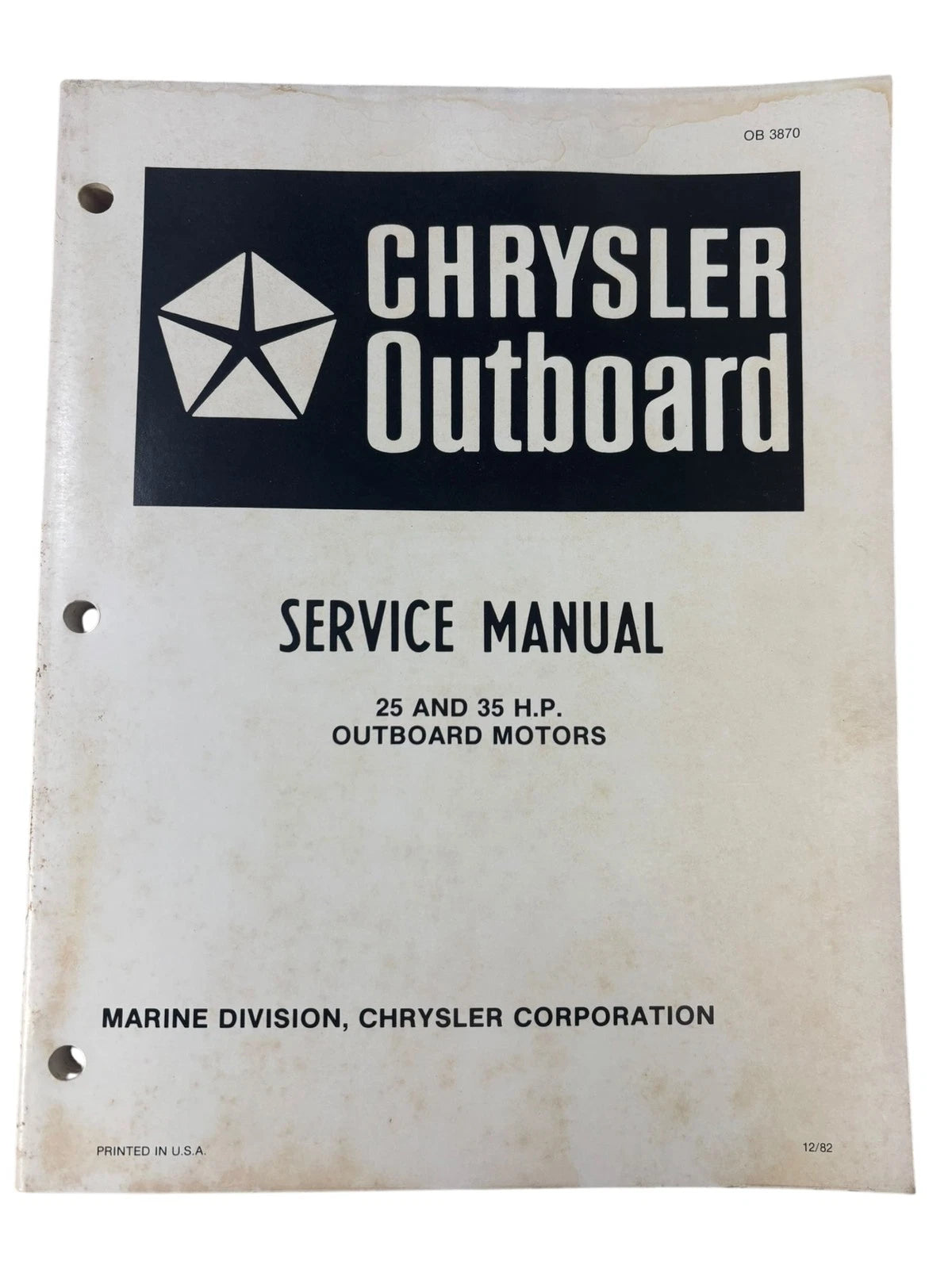 Chrysler Outboard OB 3870, 25/35 HP Outboard Motors Service Manual
