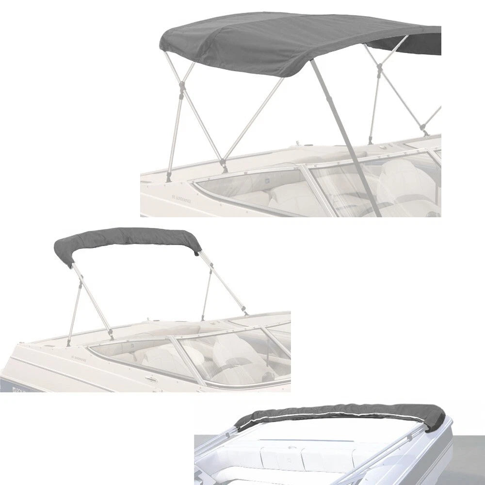 Bimini Top Boat Cover Canvas Fabric Gray with Boot Fits 4 BOW 96"L 73"-78"W 600D
