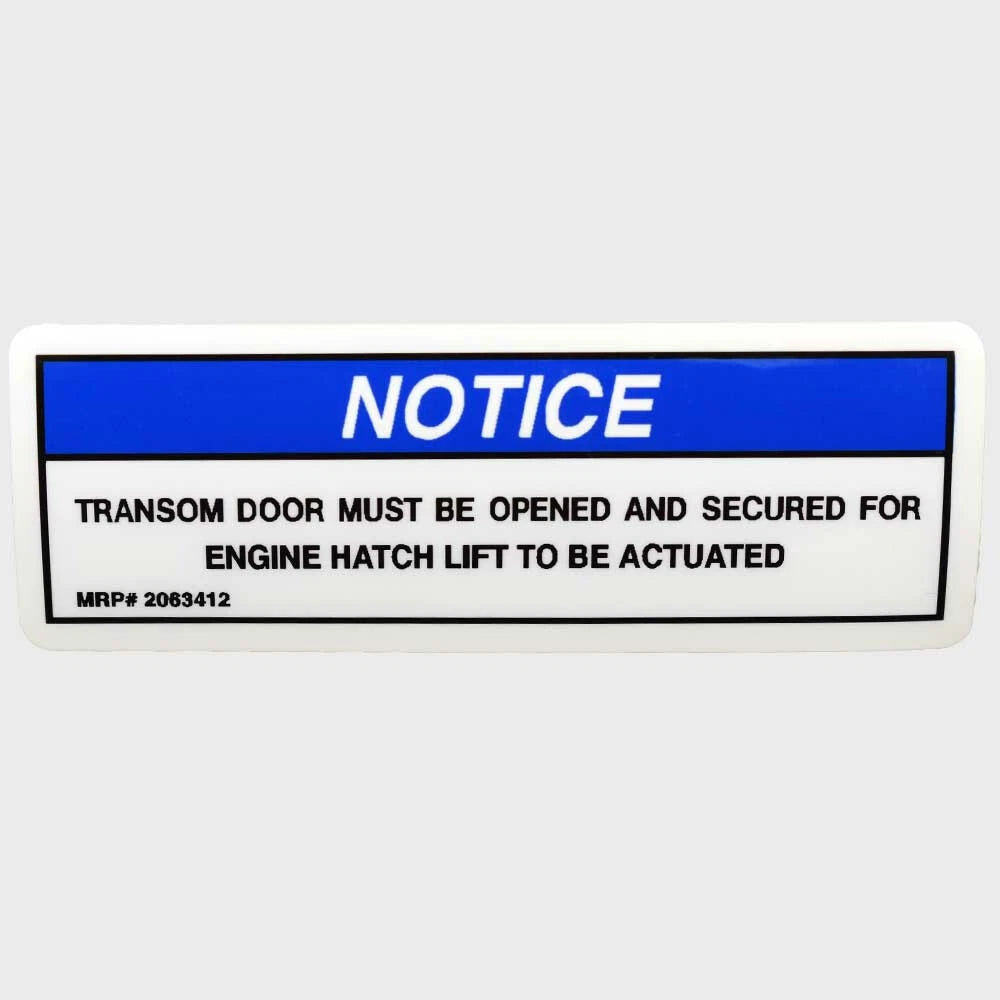 Sea Ray Boat Notice Decal 2063412 - Transom Door Blue White Sticker