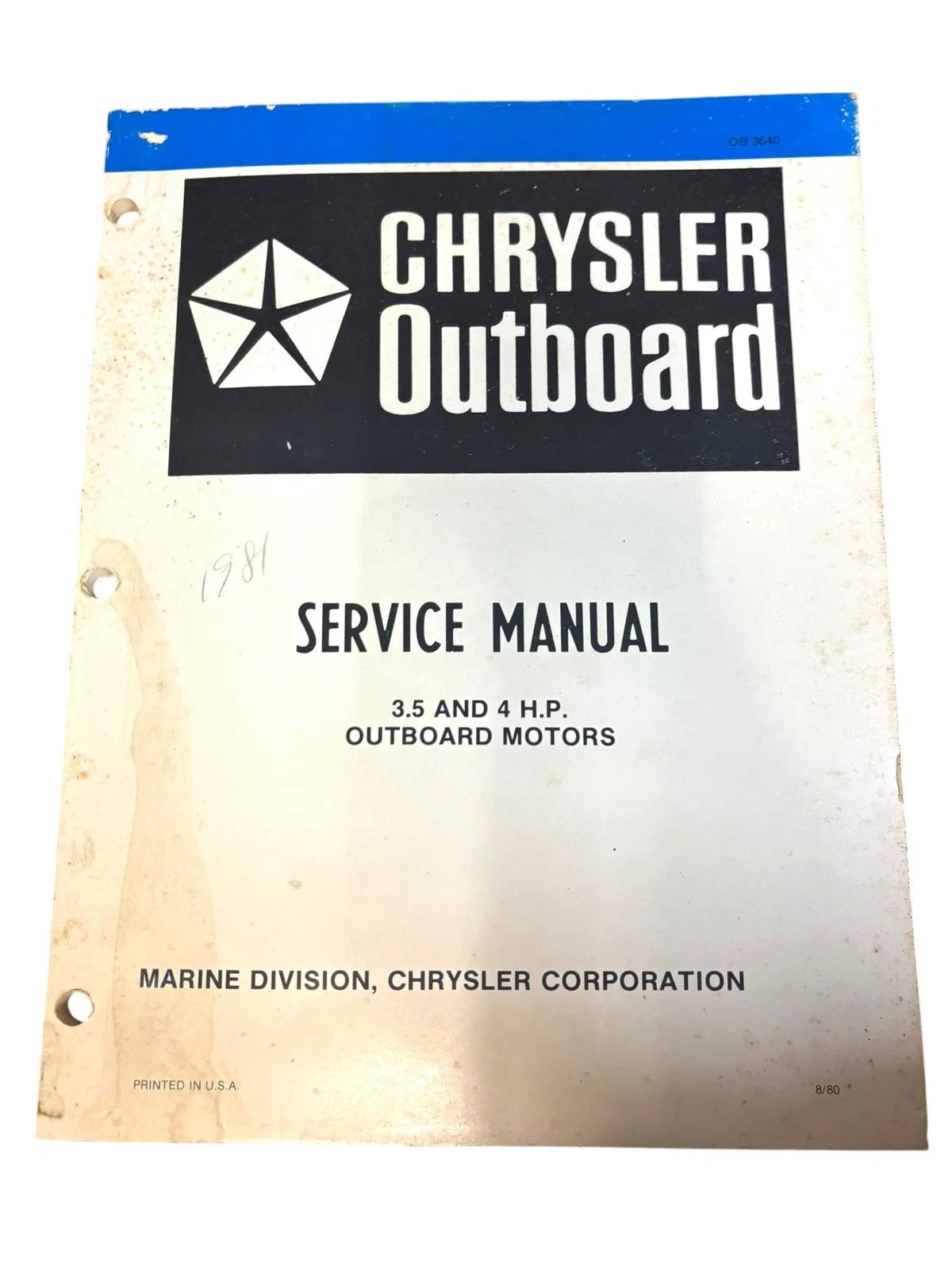 Chrysler Outboards OB3640, 3.5/4 HP Outboard Motors Service Manual
