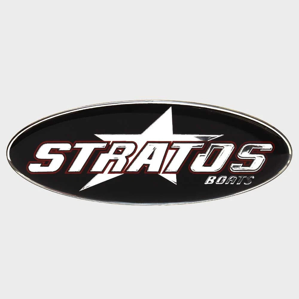 Stratos Boat Raised Emblem Decal 205097 - Seat Logo Sticker Black Silver