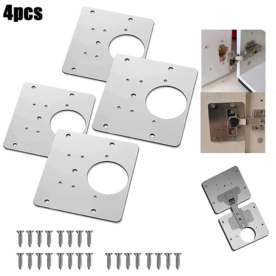 Stainless Steel Hinge Repair Plates Pack Kitchen Cupboard Door Plate Tools Set