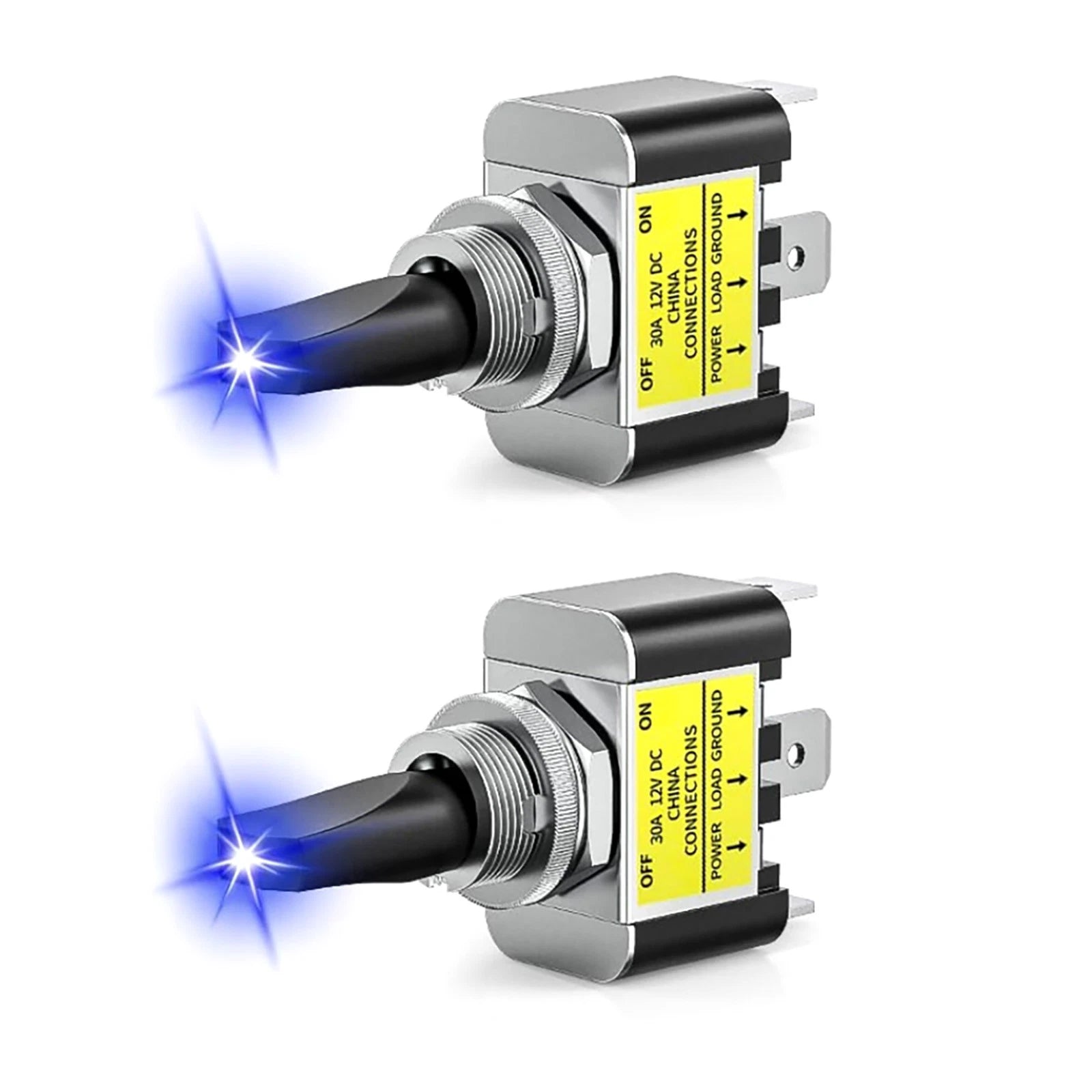 Blue LED Toggle Switch 2x 12V 30A SPST 3 Pin Metal Case for Car Boat Marine