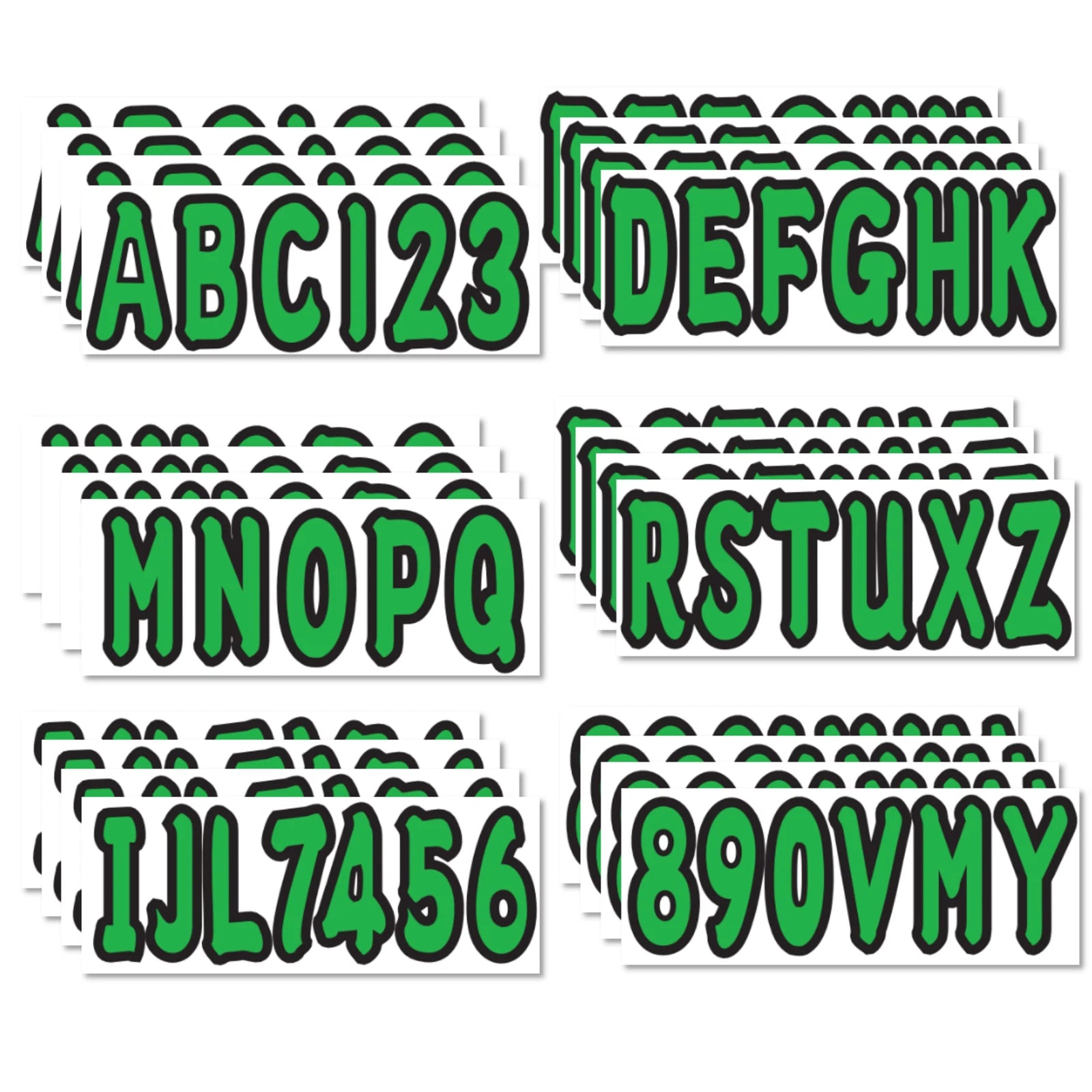 Boat Registration Identification Numbers Sticker Decals 4Sets of A-Z & 0-9 Green