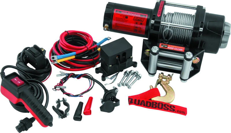 QuadBoss Winch Kit - 39ft X 3/16in Cable - 3HP - Roller Fairlead - Wired Remote