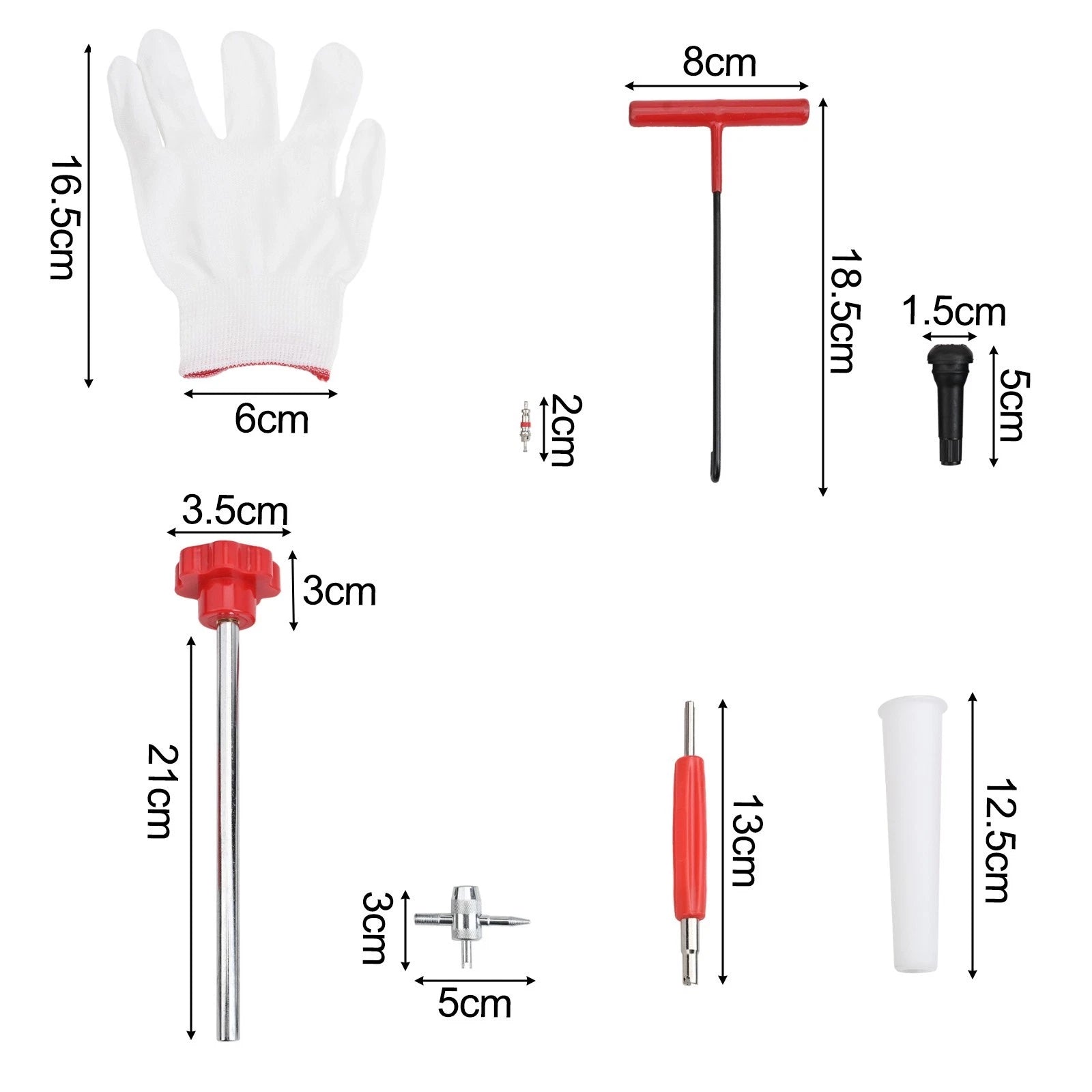 Efficient 22 Piece Tire Valve Tool Kit with Gloves and Instruction Manual