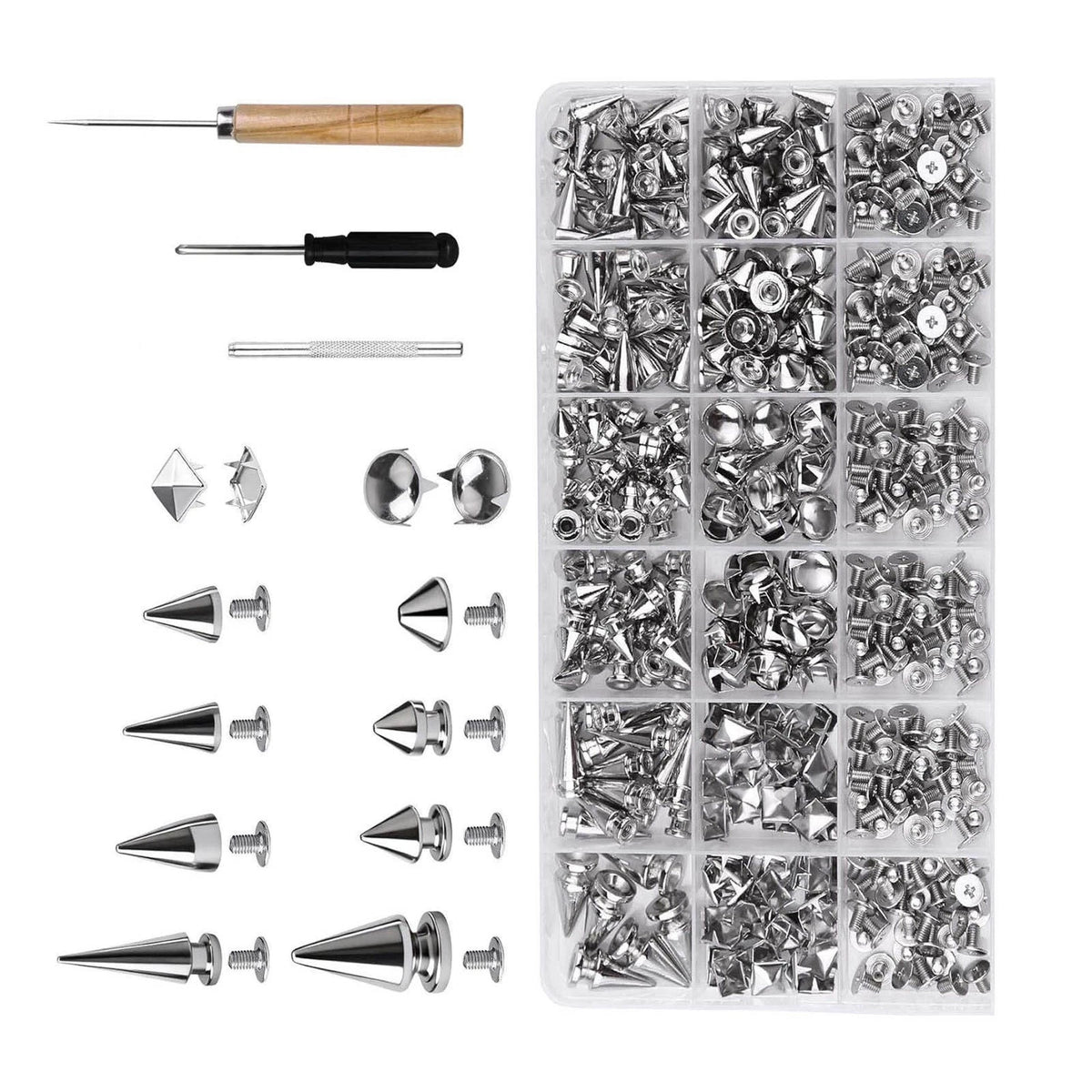 455PCS Assorted Metal Spikes and Studs Punk Hardware Complete Kit with Tools