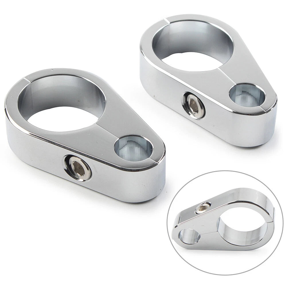 2PCS Silver Brake Clutch Cable Wire Clamp Clip for Harley 1'' Handlebar