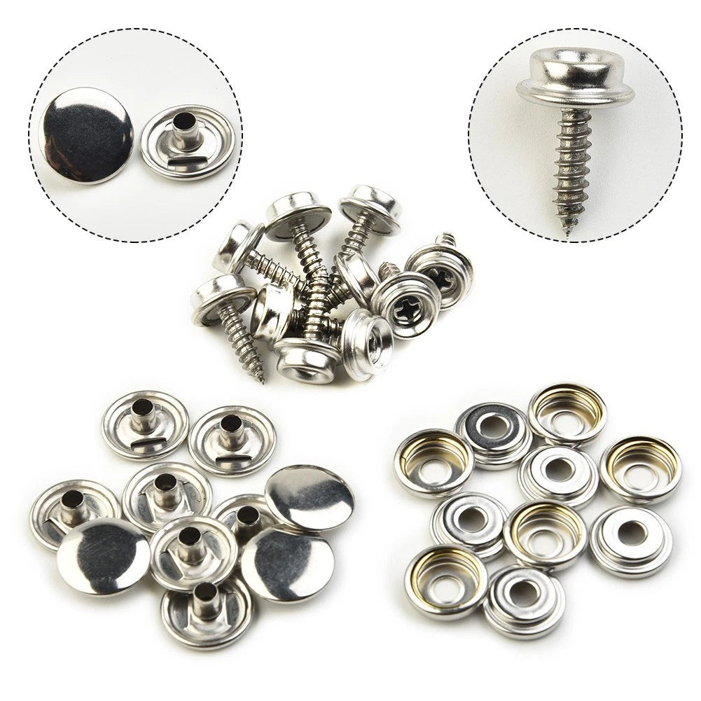 30*/Set Stainless Steel Snap Fastener Canvas Screw Press Stud Marine Boat Cover