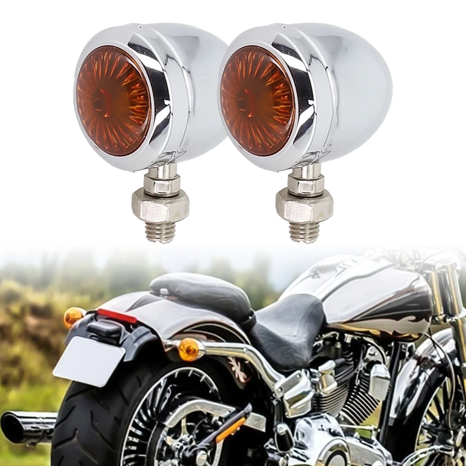 Illuminate the Road with 2Pcs Chrome Amber Motorcycle Turn Signal Light