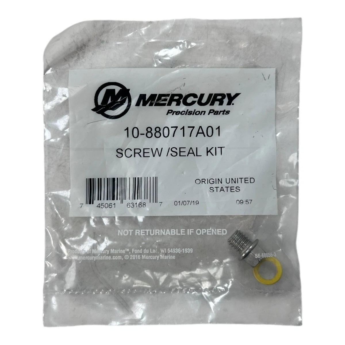 Mercury 10-880717A01, Marine Gear Case Drain Screw - Seal Kit, OEM