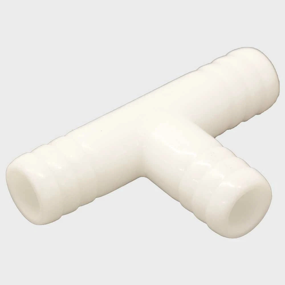 Boat Tee Fitting - 3/4 Inch Barbed White Plastic