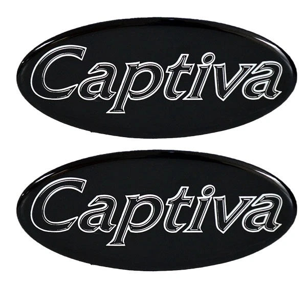 Rinker Boat Raised Decals - Captiva Black Silver 5 X 2 1/4 Inch (pair)