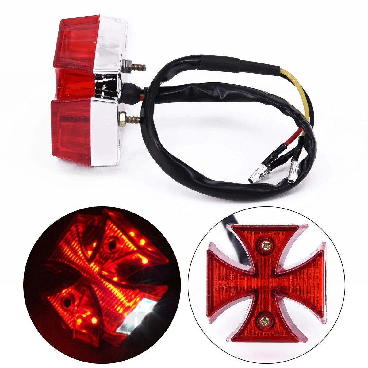 Motorcycle Tail Light Bike Maltese Cross Rear License Plate Distinctive Running
